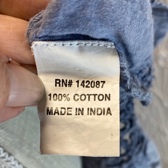 Noelle size s/m Blue Crochet lace neckline hem and sleeves 100% cotton - Picture 5 of 14